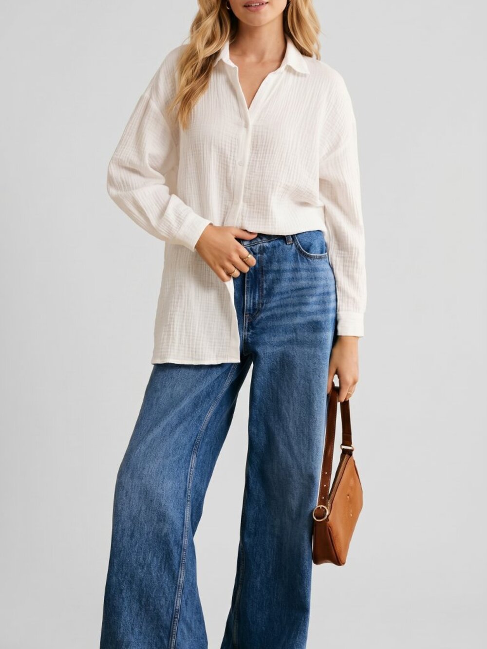 Women White Cotton Lightweight Button Down Shirt Casual Oversized Blouse - Picture 7 of 9